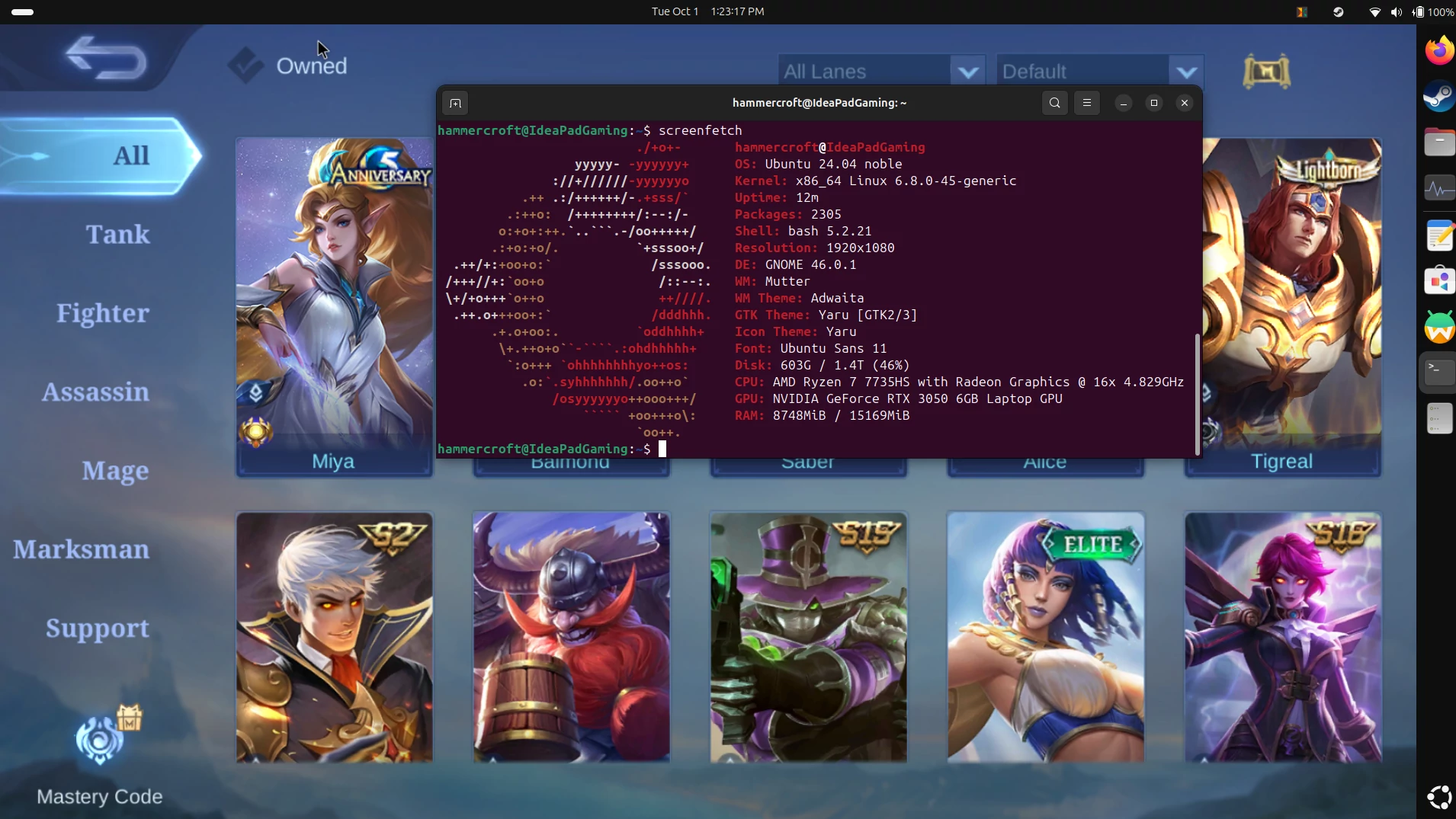 Mobile Legends running on Ubuntu with Waydroid